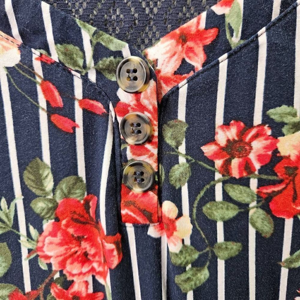 Bobbie Brooks Womens Dress Floral Striped Belt Knee Length Blue Size 1X - Picture 3 of 10